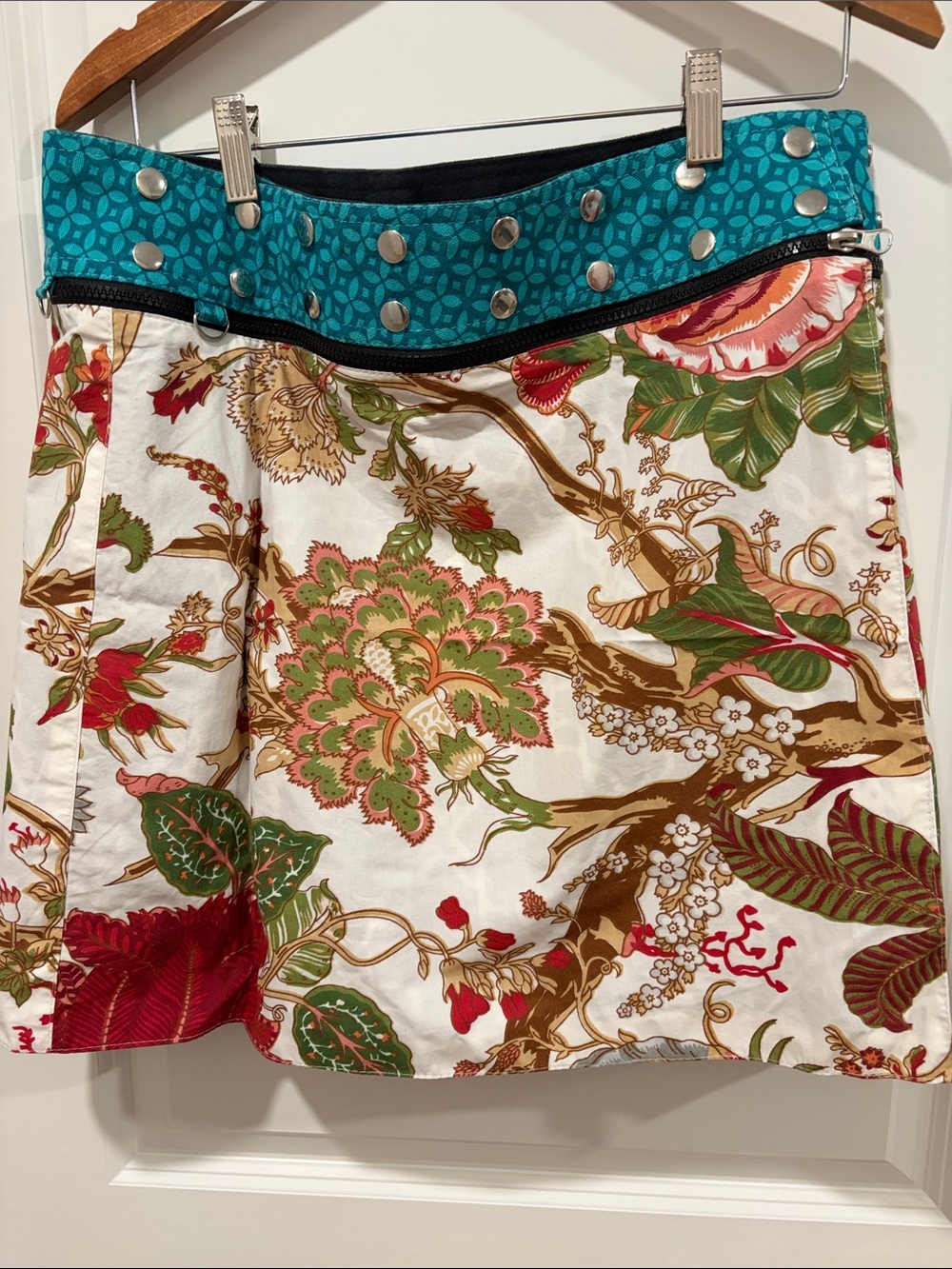 Reversible Mini Skort Duo in Navy and Floral with Turquoise Waistband